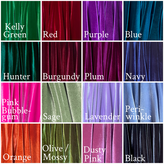 Grid of fabric swatches in various colors with labels.