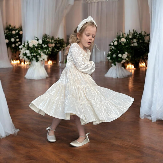 Tiered Crushed Velvet Girls Dress