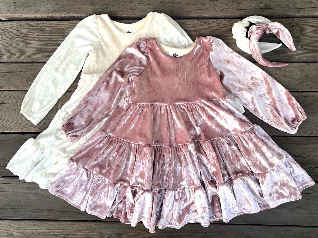 Tiered Crushed Velvet Girls Dress