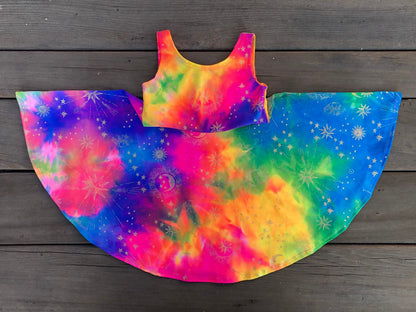 Rainbow Metallic Gold Moon Girls Dress