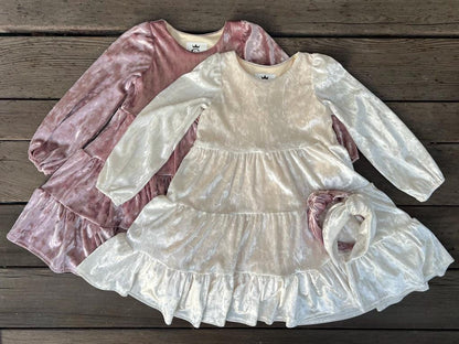 Ivory Tiered Velvet Girls Dress