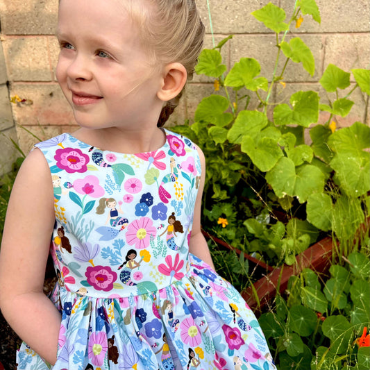 Girls Bright Cotton Dress With Pockets