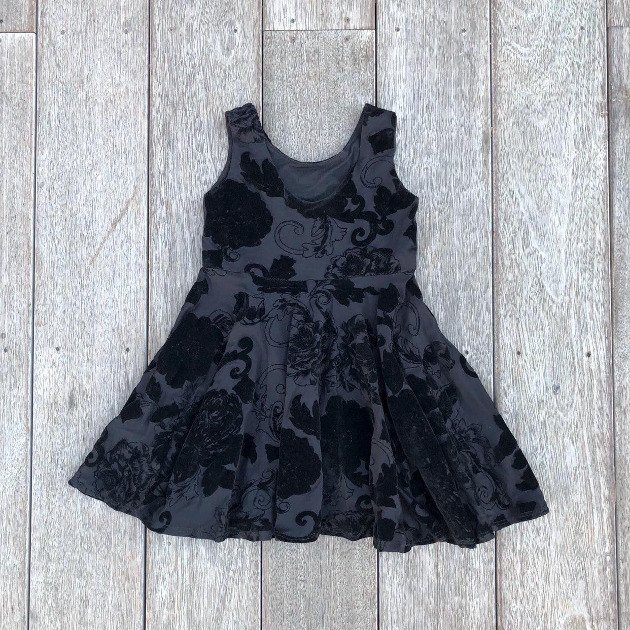 Girls Floral Cotton Velvet Twirly Dress