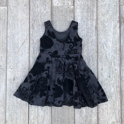 Girls Floral Cotton Velvet Twirly Dress