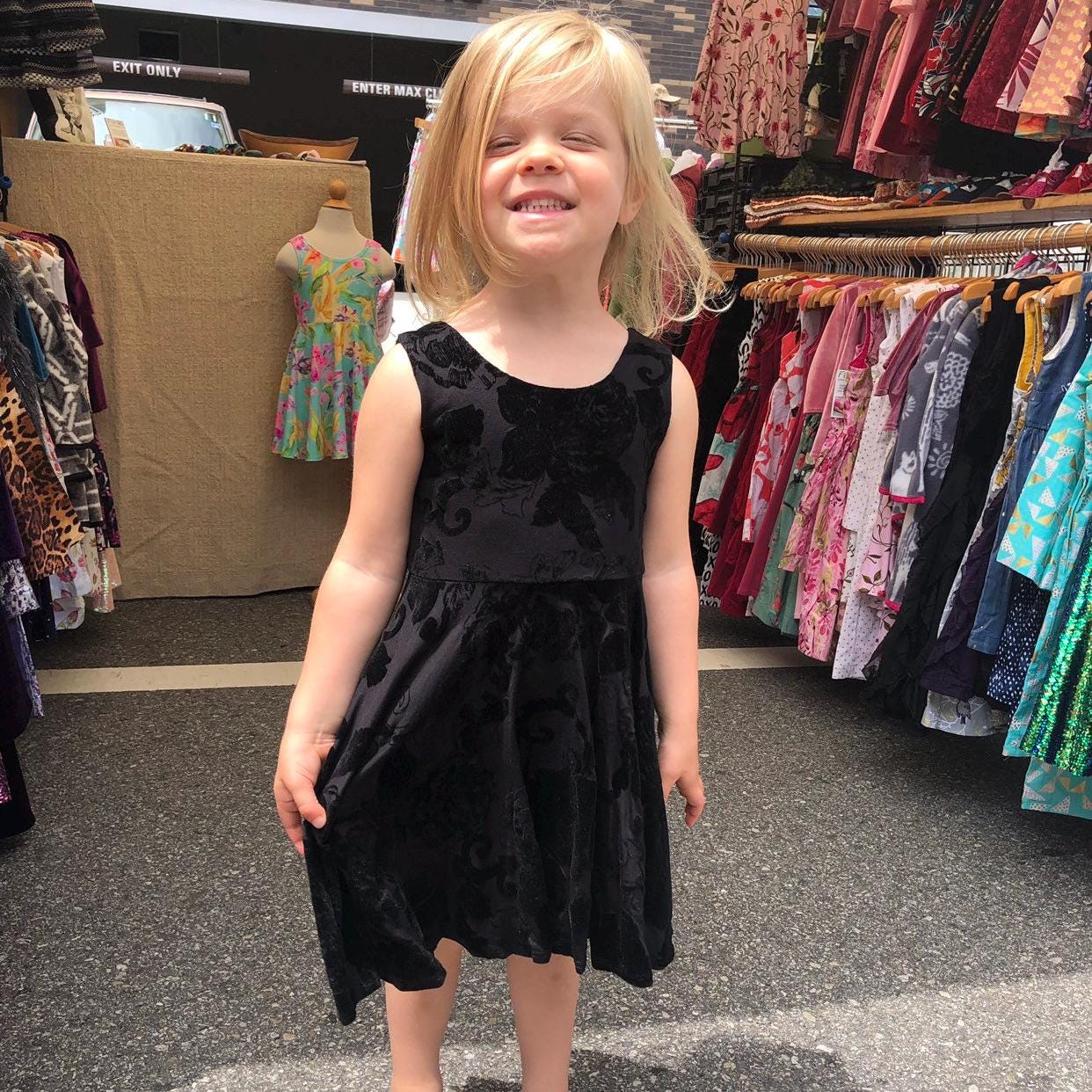 Girls Floral Cotton Velvet Twirly Dress