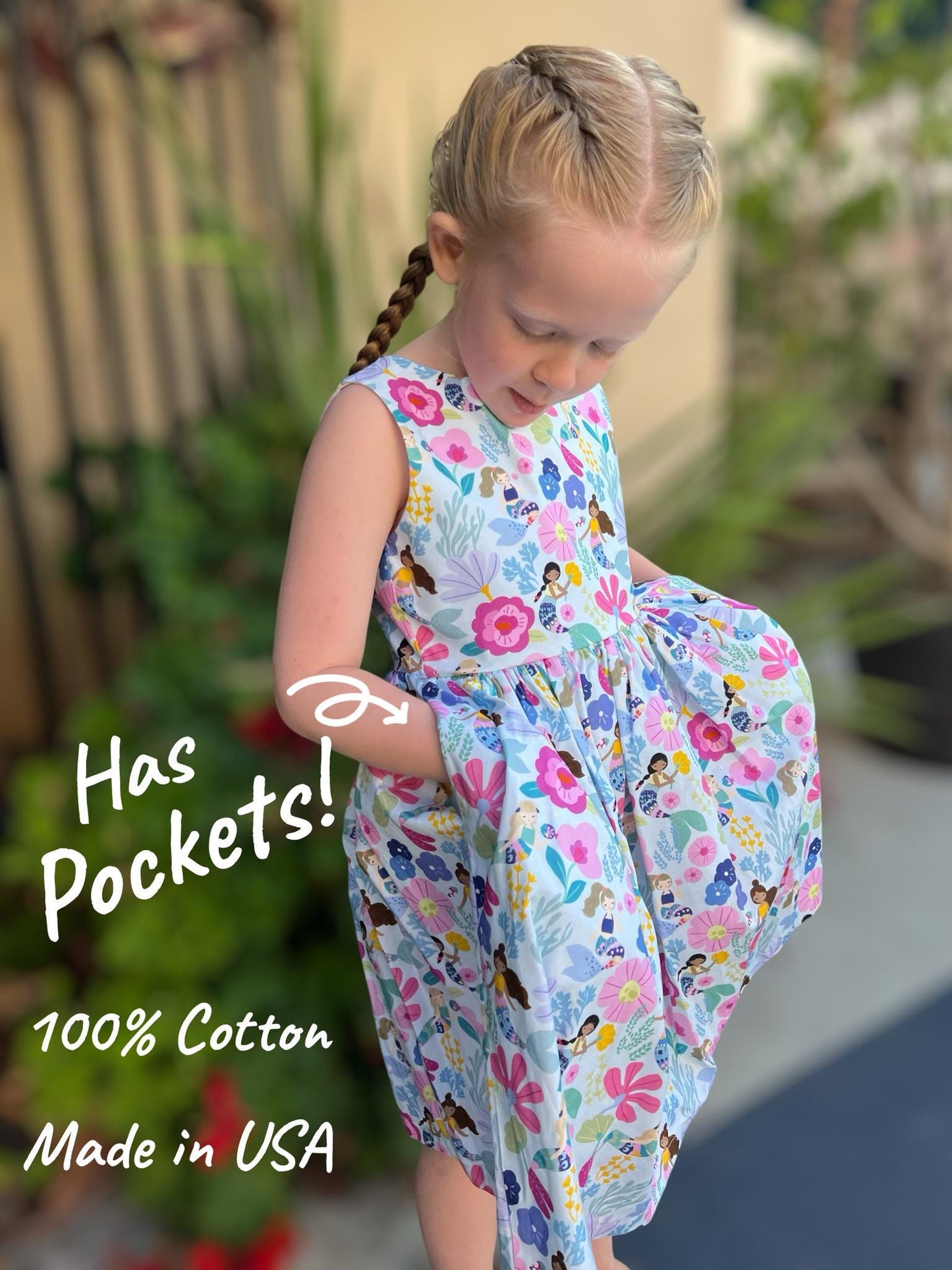 Girls Bright Cotton Dress With Pockets