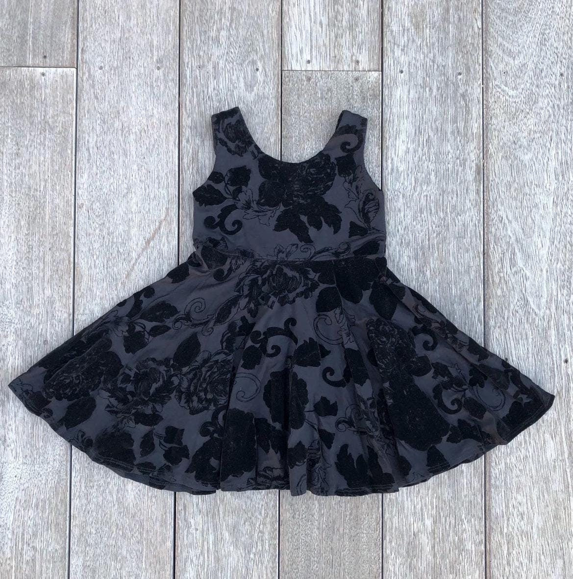 Girls Floral Cotton Velvet Twirly Dress