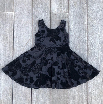 Girls Floral Cotton Velvet Twirly Dress