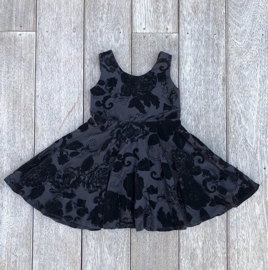 Girls Floral Cotton Velvet Twirly Dress