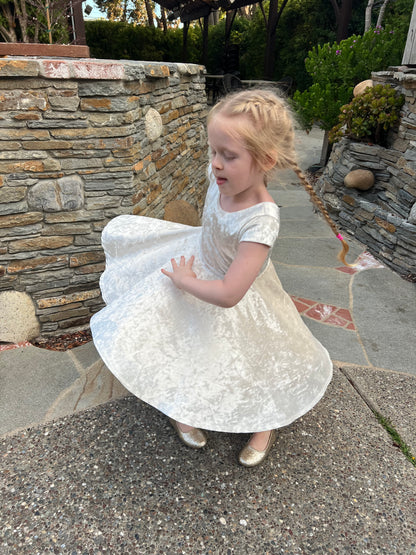 White Cap Sleeve Velvet Dress