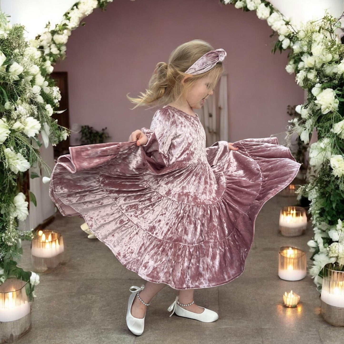 Tiered Crushed Velvet Girls Dress