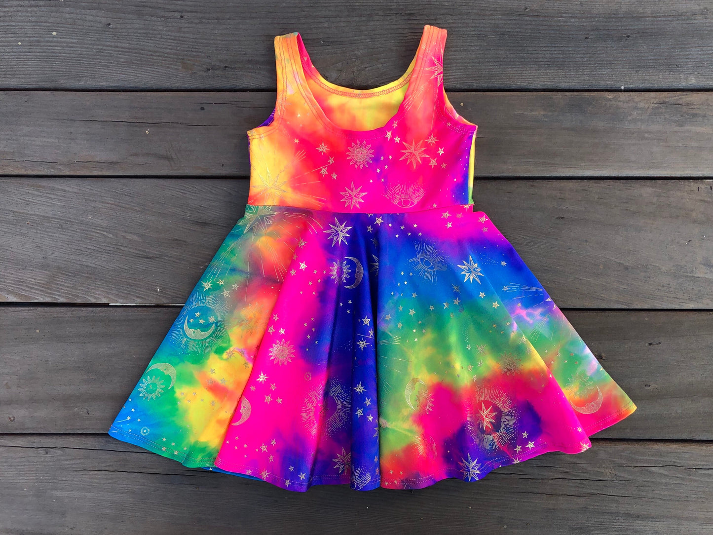 Rainbow Metallic Gold Moon Girls Dress