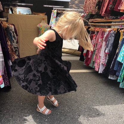 Girls Floral Cotton Velvet Twirly Dress