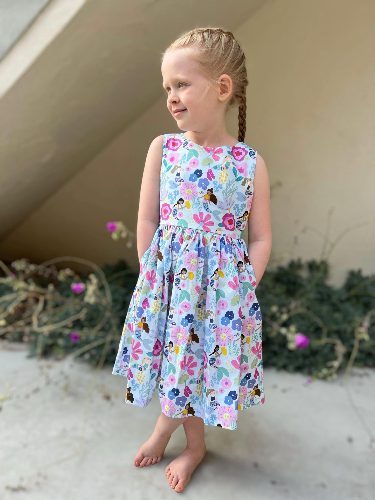 Girls Bright Cotton Dress With Pockets