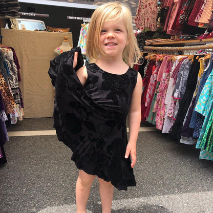 Girls Floral Cotton Velvet Twirly Dress