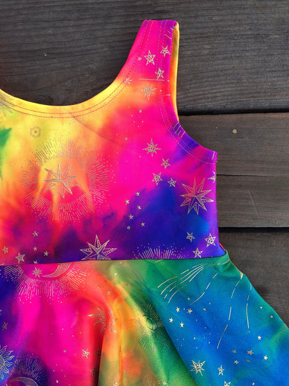 Rainbow Metallic Gold Moon Girls Dress